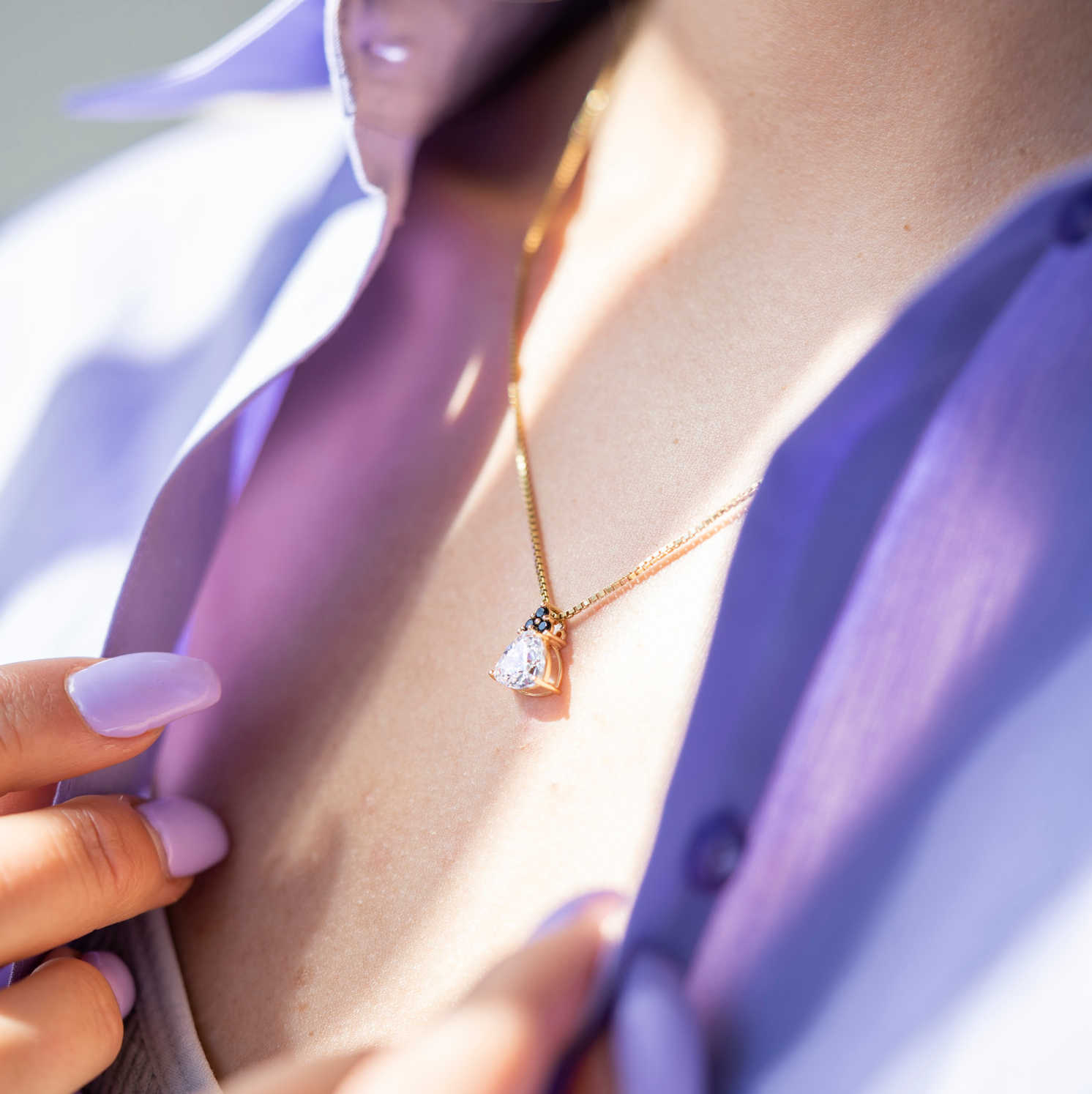 Anheng i gull med sort nano sten - Bilde 3