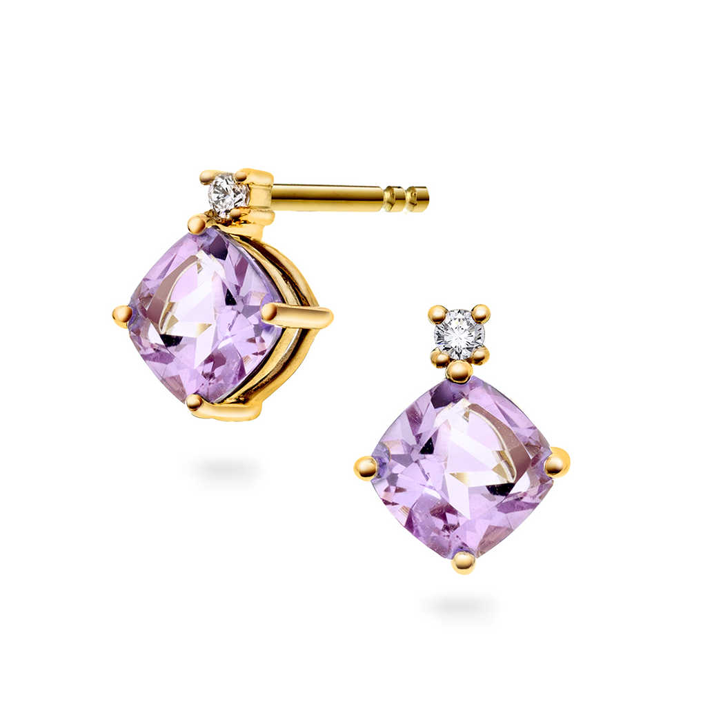 Øredobber i gull med ametyst og zirkonia