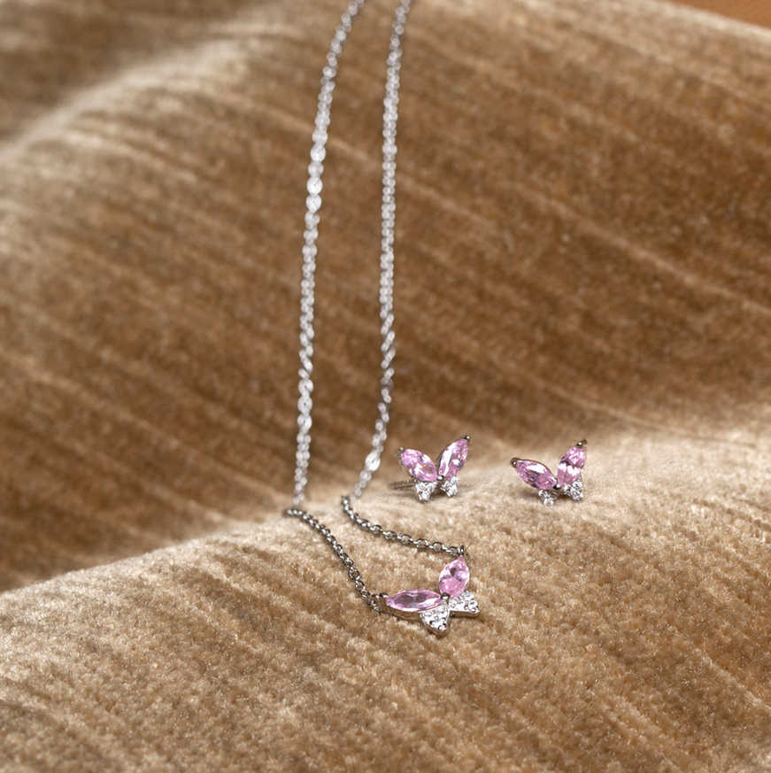 Øredobber i sølv med rosa og hvit zirkon - Bilde 2