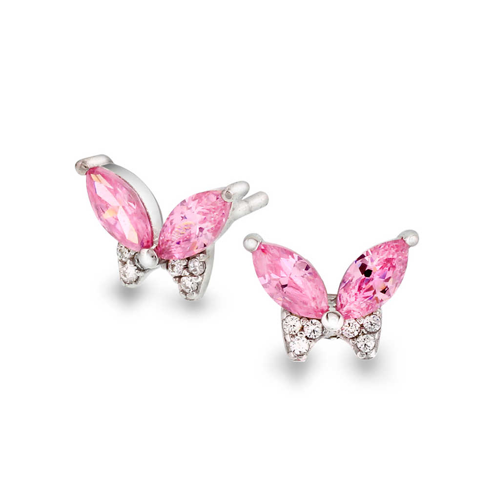 Øredobber i sølv med rosa og hvit zirkon