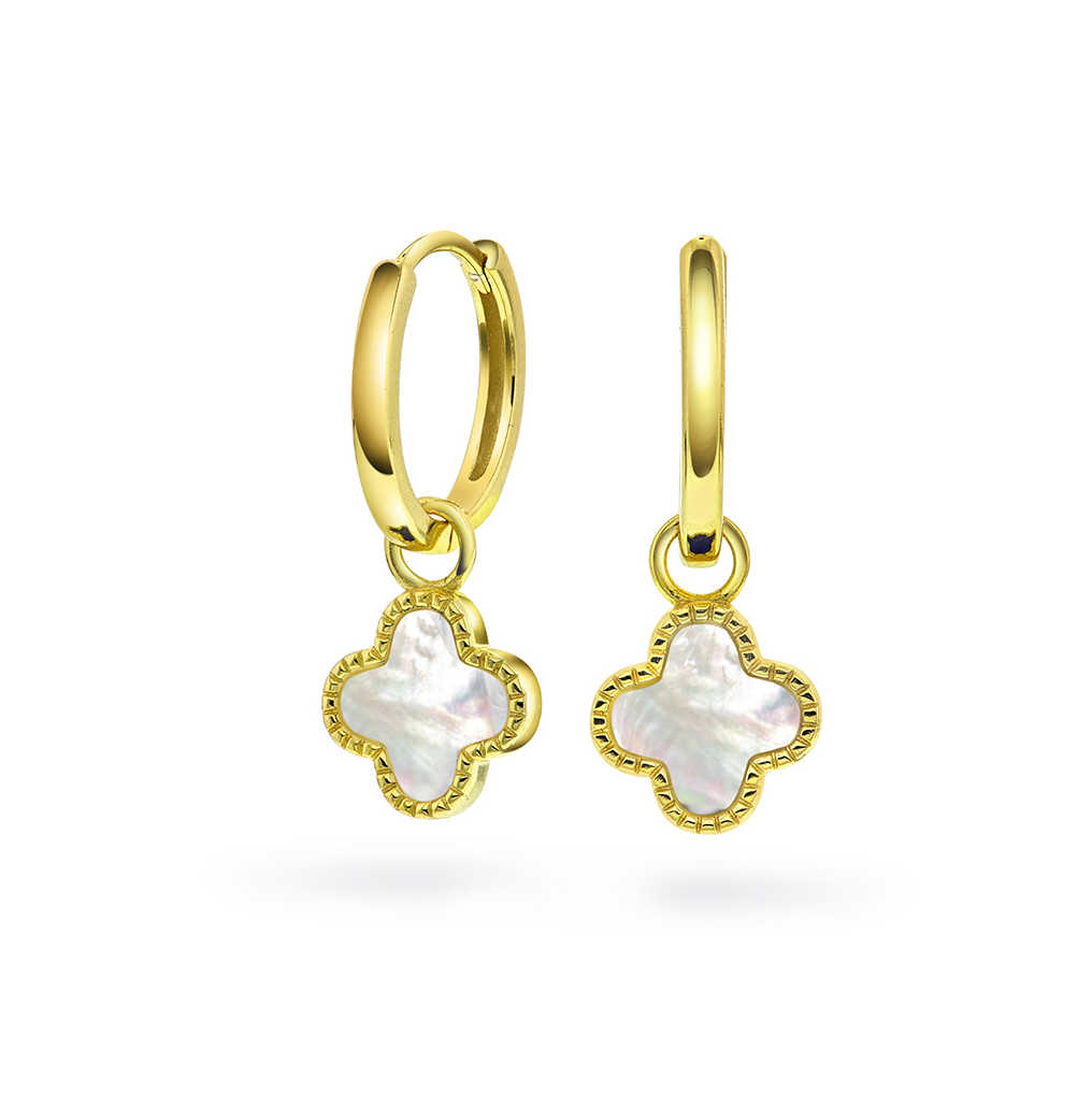 Øreringer i sølv perlemor kløver