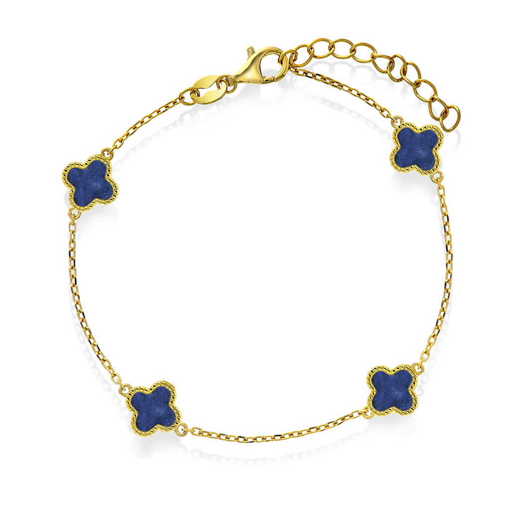 Armbånd i sølv havblå kløver