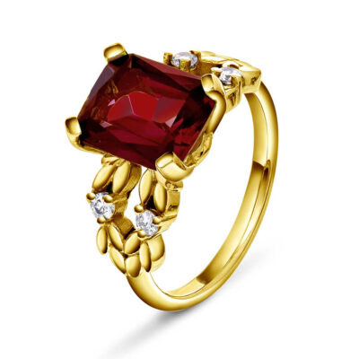 Ring i gull med CZ rød/hvit