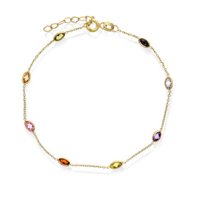 Armbånd i gull med fargede zirkonia