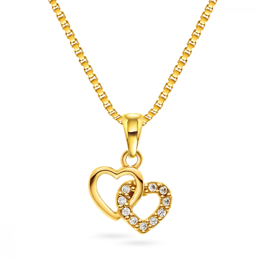 Dobbelt hjerte i gult gull med zirkonia