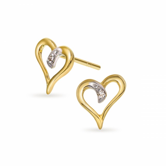 Hjerteøredobber i gull diamant 0,02ct