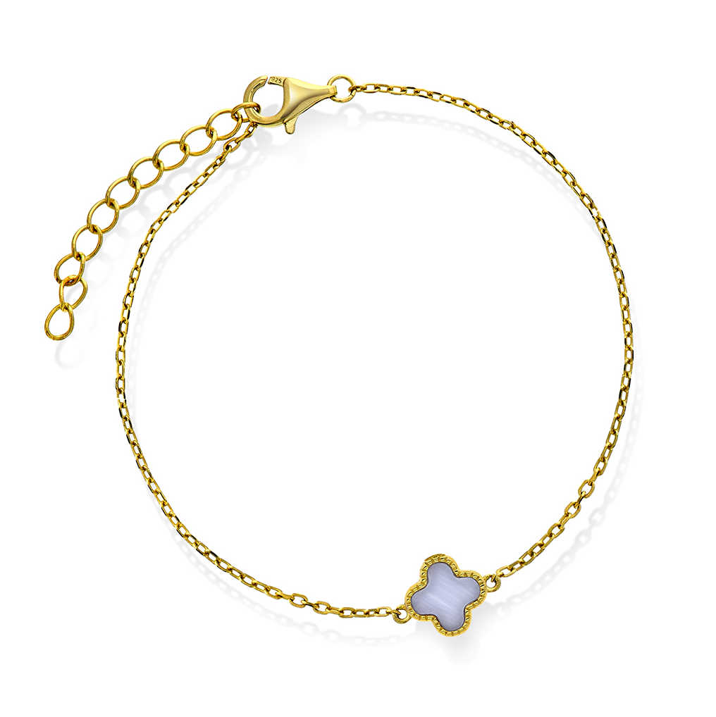 Armbånd i sølv med lysblå kløver