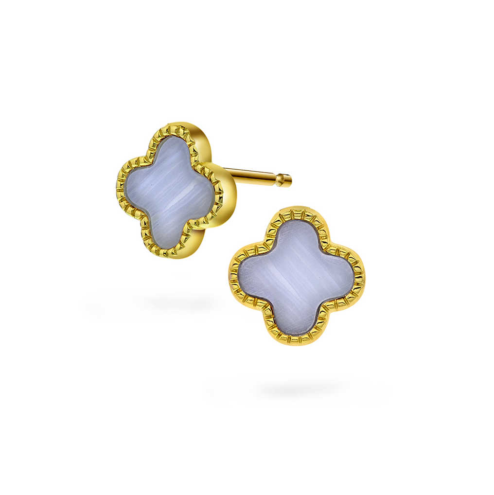 Øredobber i sølv med lyseblå kløver