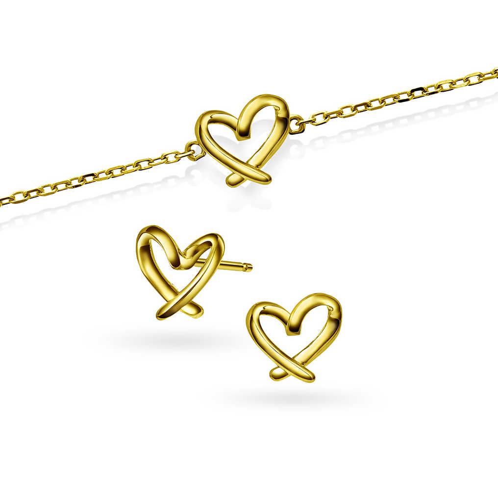 Hjertestrek armbånd og øredobber i sølv