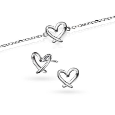 Hjertestrek armbånd og øredobber i sølv