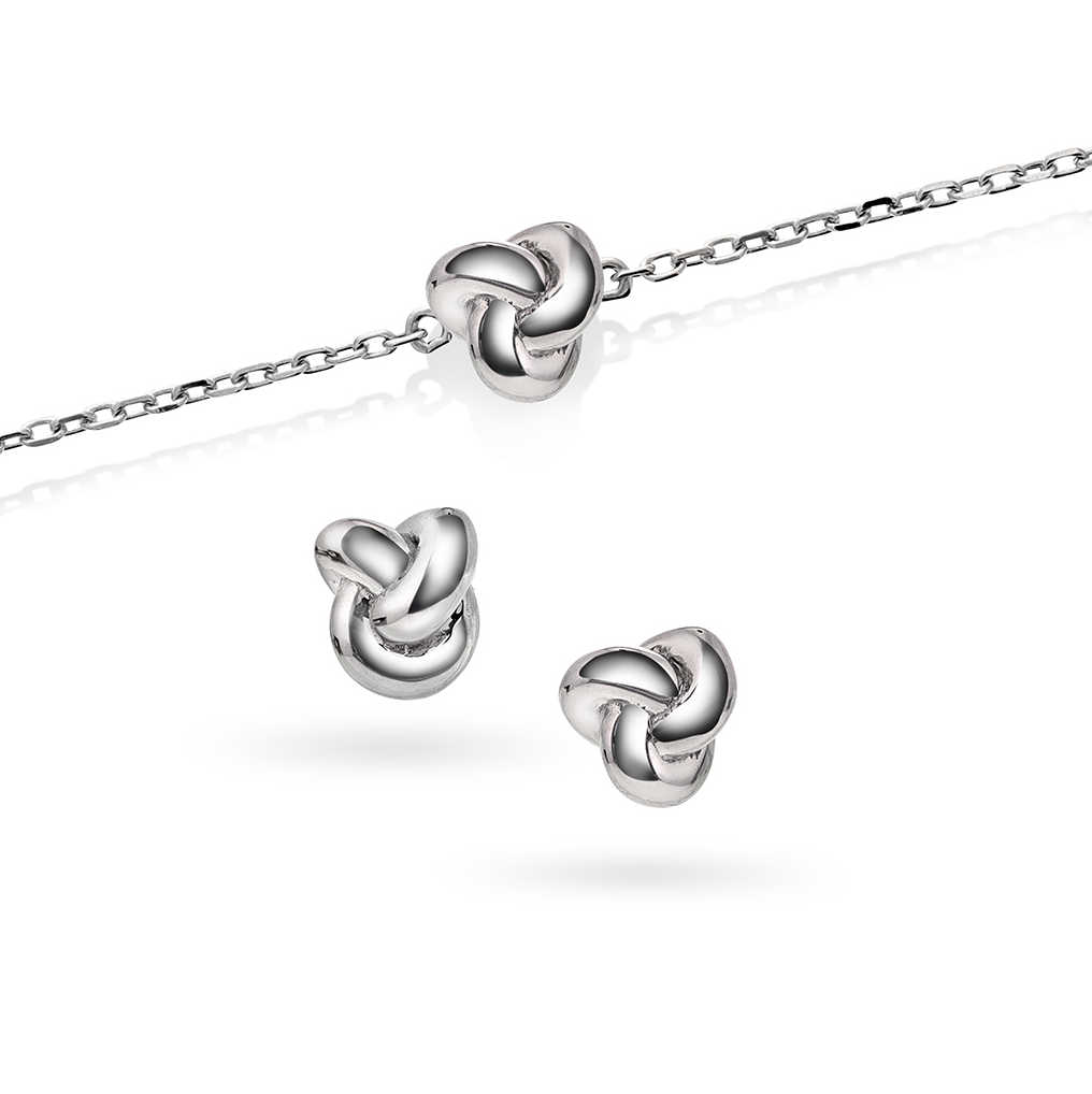 Knute øredobber og armbånd i sølv