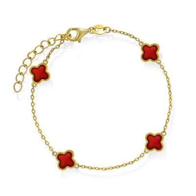 Armbånd i sølv dyp rød kløver