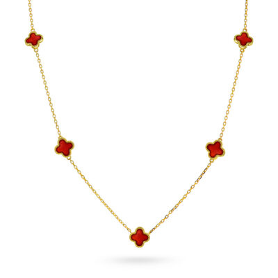 Smykke i sølv med rød kløver