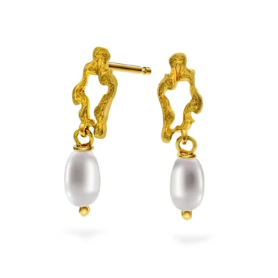 Alga øredobber i forgylt 925 sølv med perle