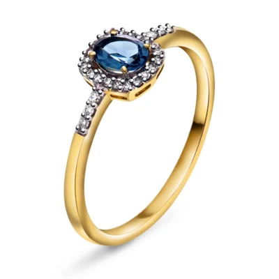 Ring i gull med diamanter 0,08 ct og topas