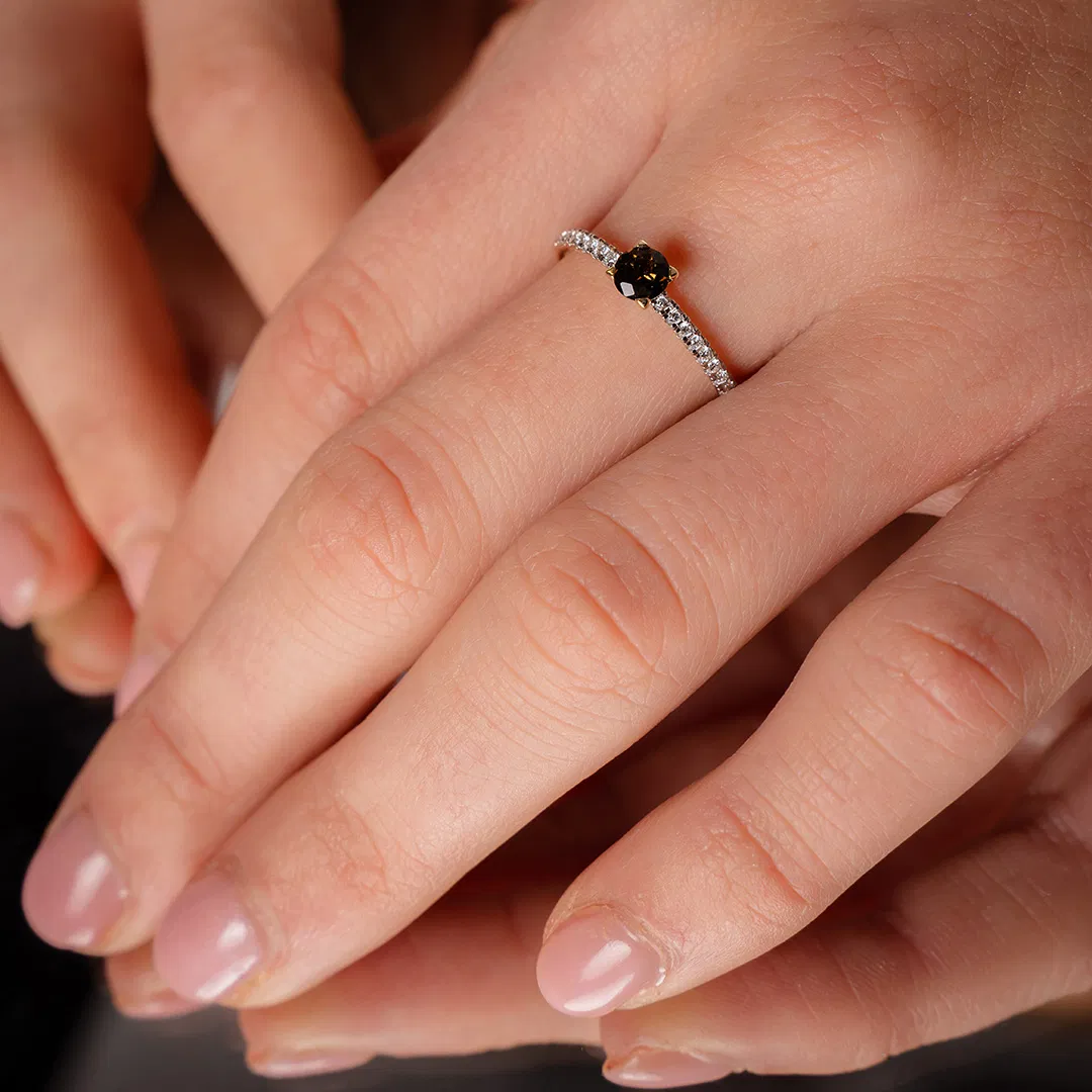 Ring i gull med diamanter 0,10 ct med røykkvarts - Bilde 2