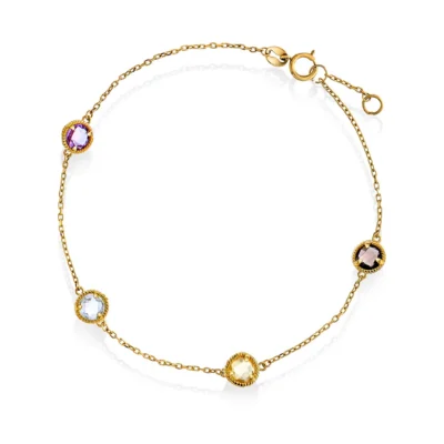 Armbånd i gull med fargede zirkonia