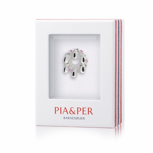 Blomster-sølje, rhodinert med rosa cz og dråpeformede løv - Bilde 2