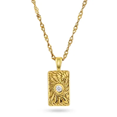 Fate necklace i forgylt stål med hvit sten